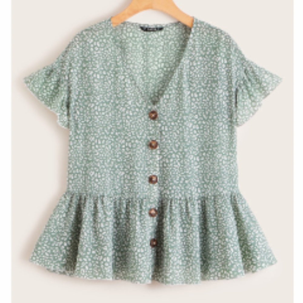 Peplum cheetah print sage blouse